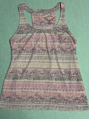 Sonoma Lifestyle M button back tank top floral print stripe linen polyester EUC
